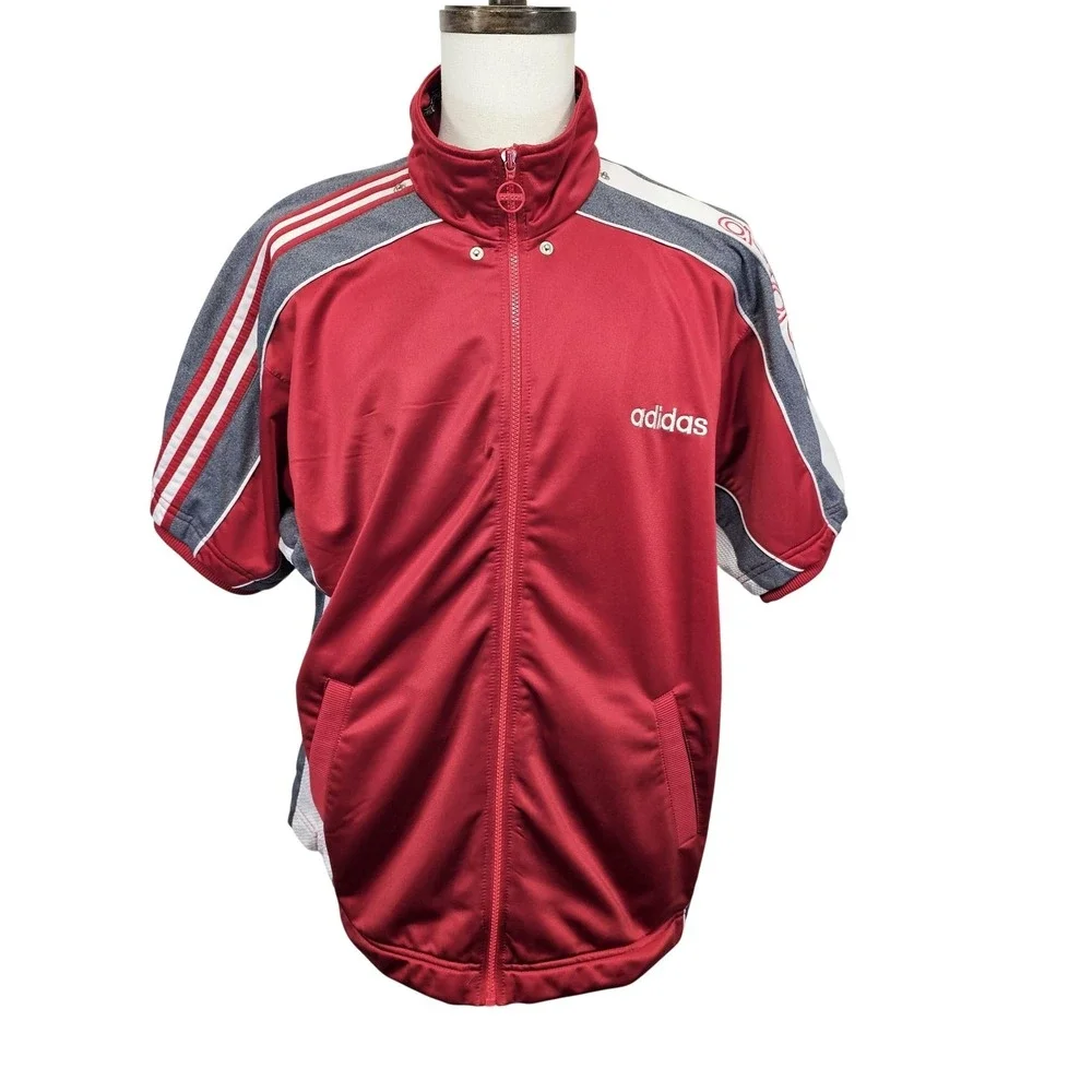 Adidas‎ Basketball Warm Up Jacket Mens M Red Short Sleeve Full Zip Baseball F180